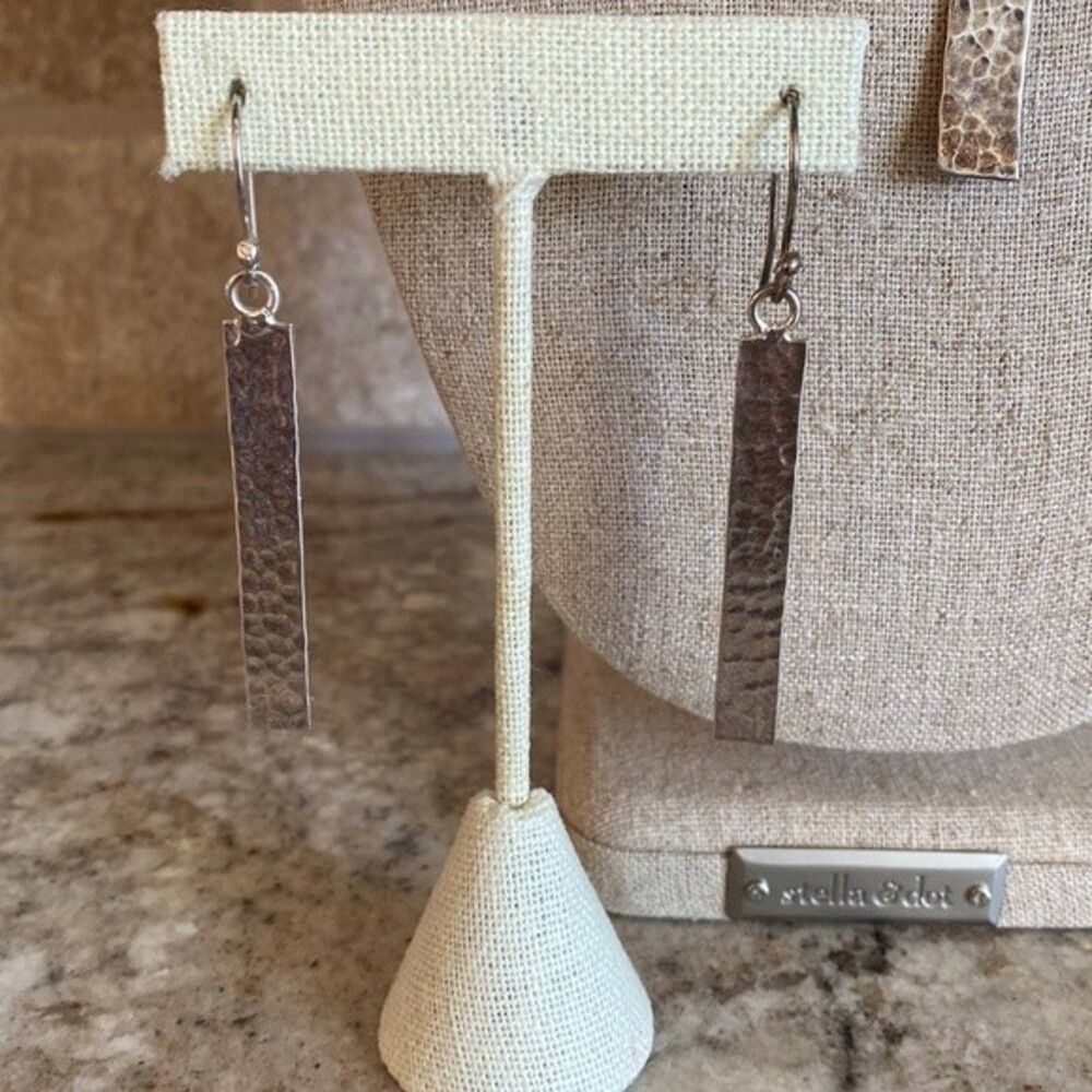 Sterling Hammered Rectangle Pendant Necklace & Dr… - image 2